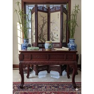 Vtg Chinese Ginger Jar Chinoiserie Lidded EUC House On Cliff Boat